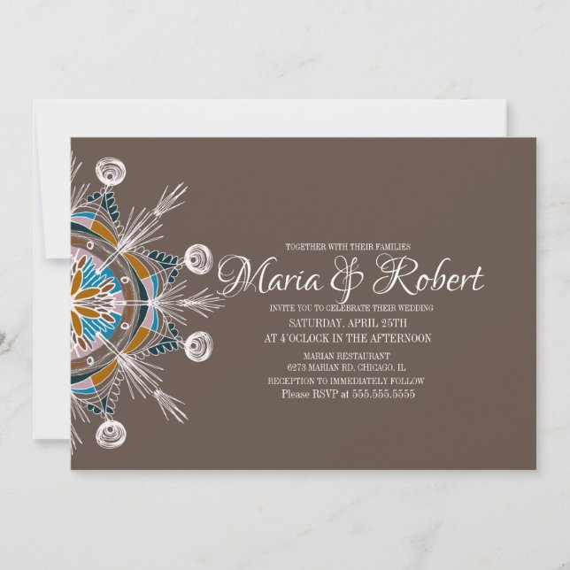 Convite de Casamento Mandala Boêmio Colorido (Frente)
