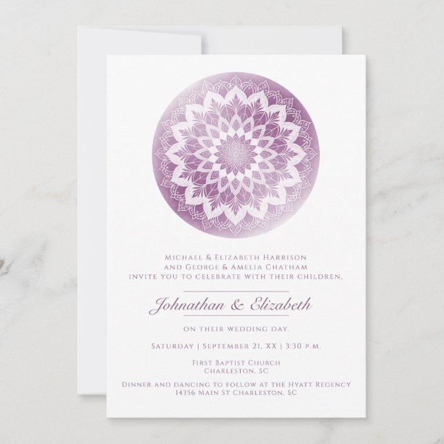 Convite de Casamento Mandala de Renda Rosa (Frente)