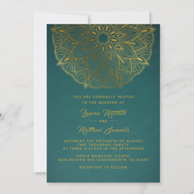 Convite de Casamento Mandala Dourada (Frente)