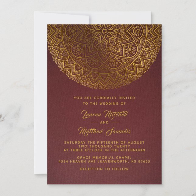 Convite de Casamento Mandala Dourada (Frente)