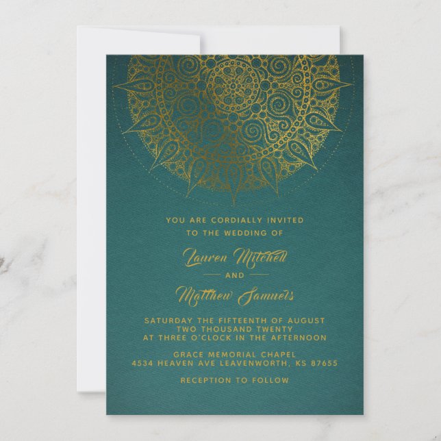 Convite de Casamento Mandala Dourada (Frente)