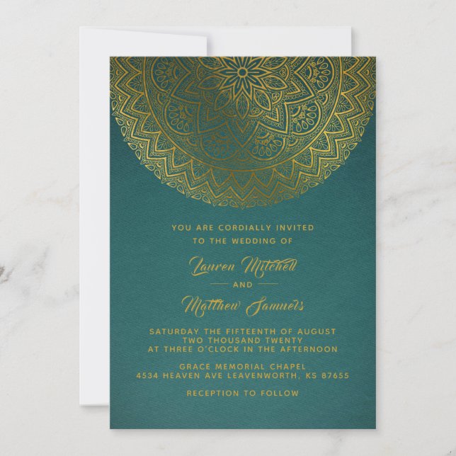 Convite de Casamento Mandala Dourada (Frente)