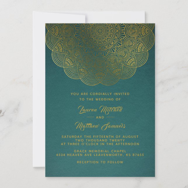 Convite de Casamento Mandala Dourada (Frente)