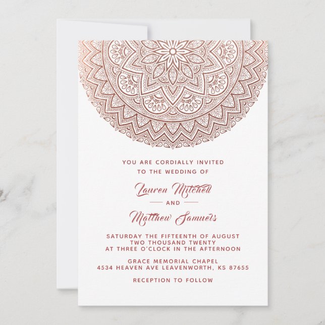 Convite de Casamento Mandala Dourado Rosa (Frente)