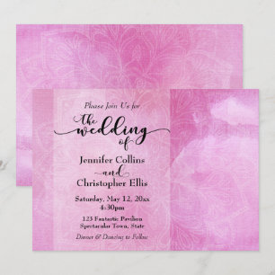 Convite de Casamento Mandala em Aquarela Rosa Inte