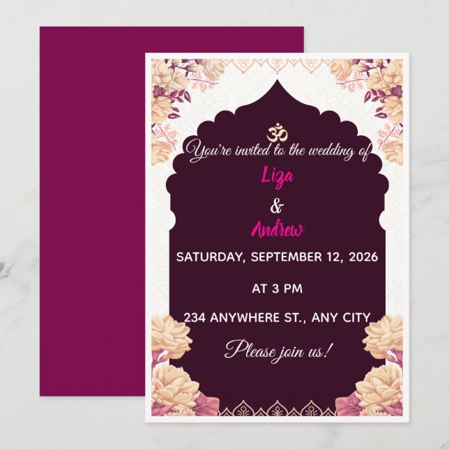 Convite de Casamento Mandala Floral Tradicional (Frente/Verso)