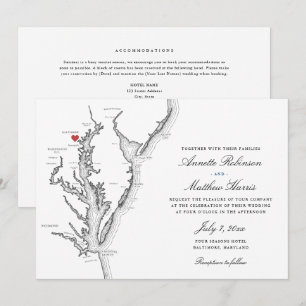 Convite de Casamento Mapa da Baía de Chesapeake em