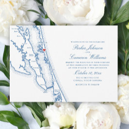 Convite de Casamento Mapa da Corolla NC Azul Naval