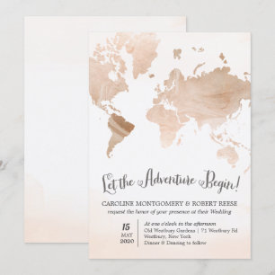 Convite de Casamento Mapa de Mármore Aquarela Viag
