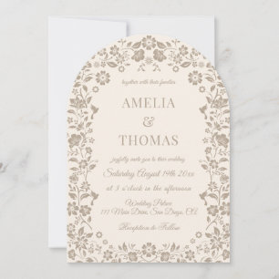 Convite de casamento marfim bege floral