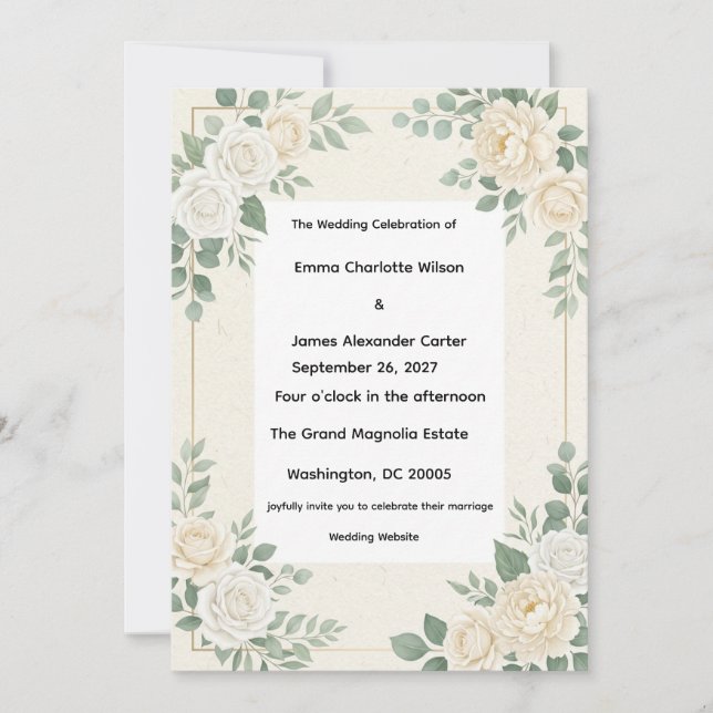 Convite de Casamento Marfim e Dourado Luxuoso Disc (Frente)