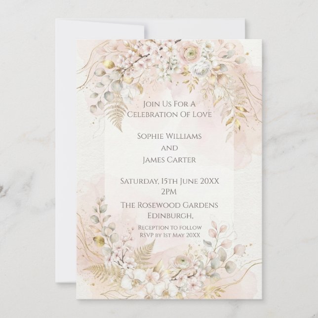 Convite de Casamento Marfim Flor de Blossom (Frente)