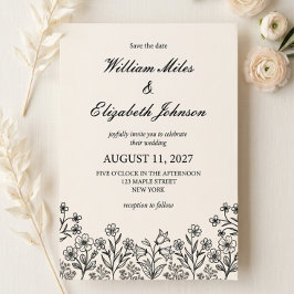 Convite de Casamento Marfim Floral Minimalista