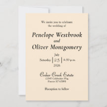 Convite de Casamento Marfim Minimalista Elegante