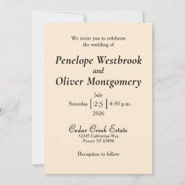 Convite de Casamento Marfim Minimalista Elegante