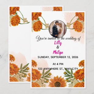Convite de Casamento Marigold Laranja Queimada