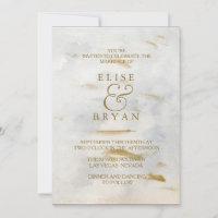 Convite de Casamento Mármore Branco Dourado Aquare