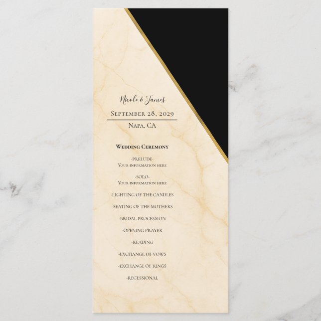 Convite de Casamento Mármore Marfim e Dourado Geom (Frente)