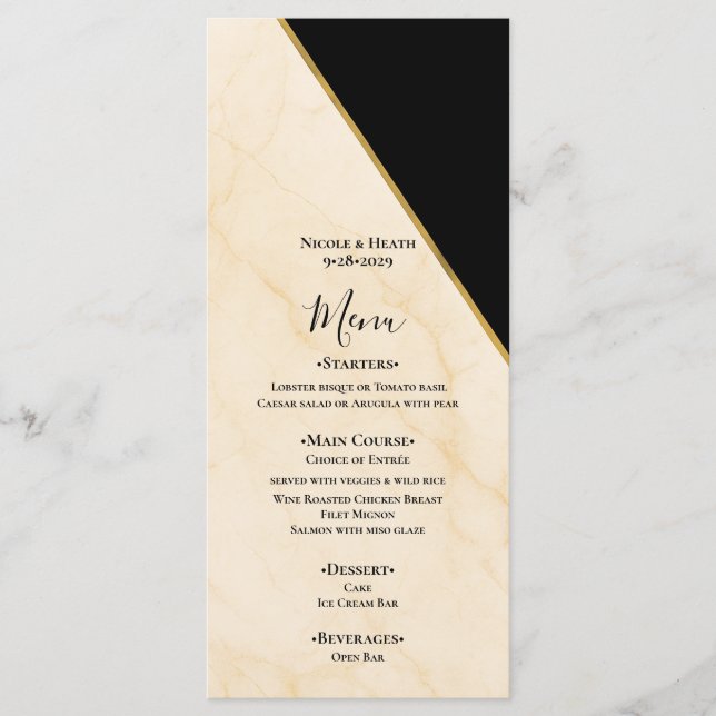 Convite de Casamento Mármore Marfim e Dourado Geom (Frente)