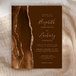 Convite de Casamento Marrom Ágata Dourada Mocha Or