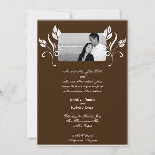 Convite de Casamento Marrom com Enfeites Florais B