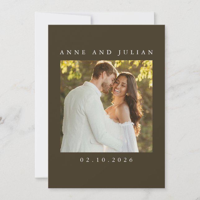 Convite de casamento marrom minimalista com uma fo (Frente)