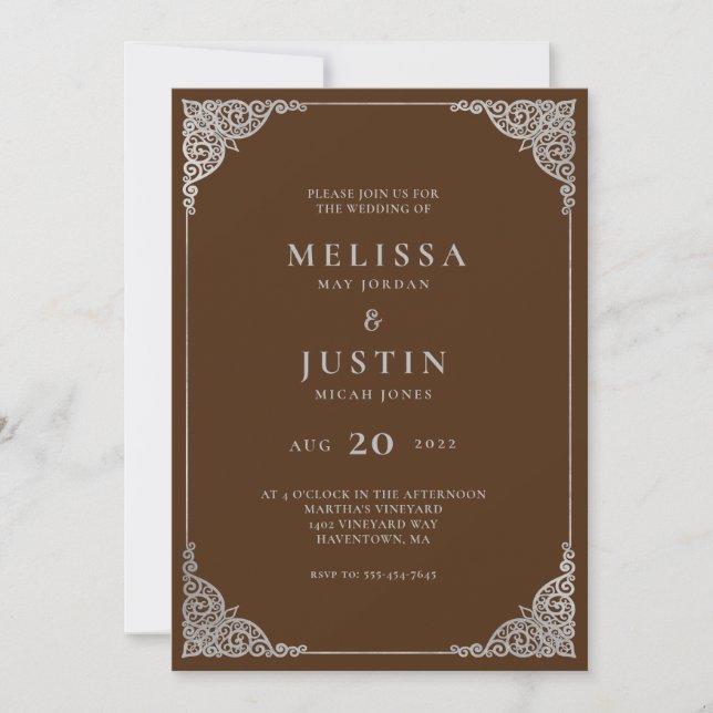 Convite de Casamento Marrom Moderno Simplista (Frente)