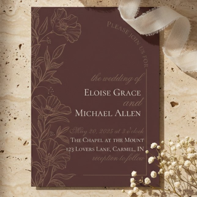Convite de Casamento Marrom Mousse Moderno Simples (Simple Modern Mousse Brown Wedding Invitation)