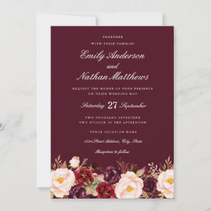 Convite de Casamento Marsala Floral Burgundy