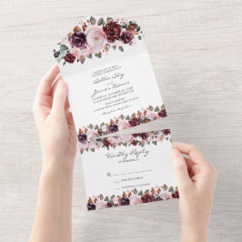 Convite de Casamento Marsala Vermelho Floral Outon