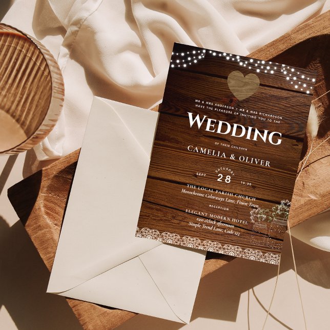 Convite de Casamento Masars Rustico com Renda de M (Criador carregado)