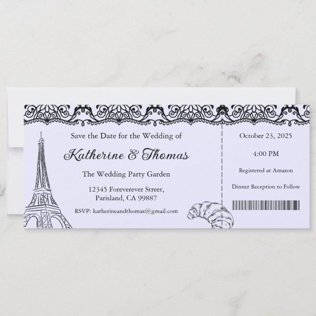 Convite de Casamento, Material de Escritório de Ca (Frente)