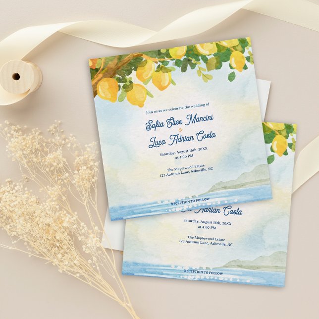 Convite de Casamento Mediterrâneo Lemon Grove (Lemon Grove Mediterranean Wedding Invitation
Lemon Grove Watercolor Mediterranean Wedding Invitation)
