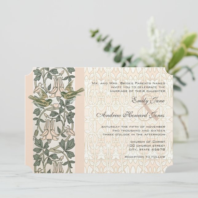 Convite de Casamento Melancia Vintage Birds HoneyS (Em pé/Frente)