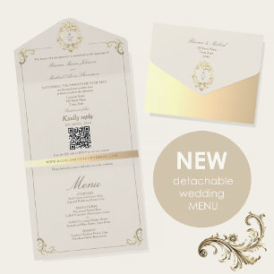 Convite de Casamento + Menu Barroco Dourado Tudo e