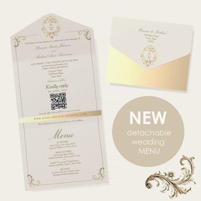 Convite de Casamento + Menu Barroco Dourado Tudo e (Criador carregado)