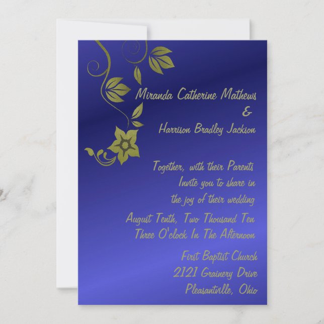 Convite De Casamento Metálico Azul (Frente)