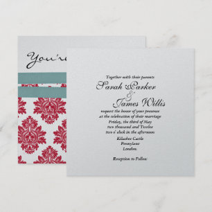 Convite de Casamento Metálico Prata & Turquesa & V