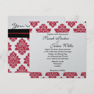 Convite de casamento metálico vermelho e preto de