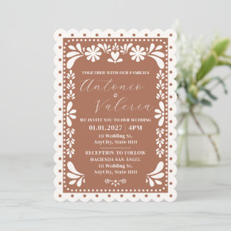 Convite de Casamento Mexicano Terracota Papel Pica