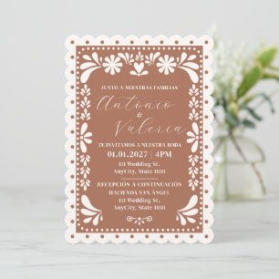 Convite de Casamento Mexicano Terracota Papel Pica