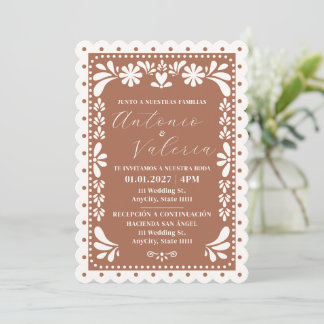 Convite de Casamento Mexicano Terracota Papel Pica