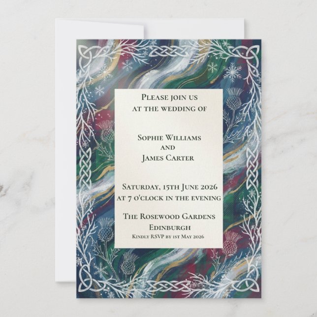 Convite de Casamento Midnight Celtic Thistle (Frente)