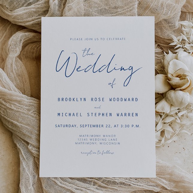 Convite de Casamento Minimal Indigo Blue Script (Criador carregado)