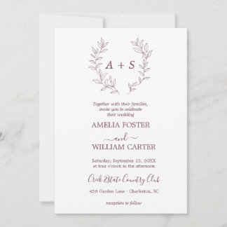 Convite de Casamento Minimal Leaf | Monograma Form