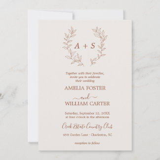 Convite de Casamento Minimal Leaf | Monograma Form