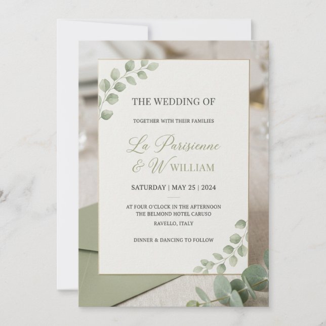 Convite de Casamento Minimal Luxo Verde Salvia Mod (Frente)