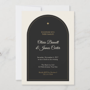 Convite de Casamento Minimalista Arco Preto Dourad