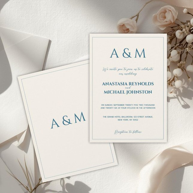 Convite de casamento minimalista azul bege moderno (Criador carregado)
