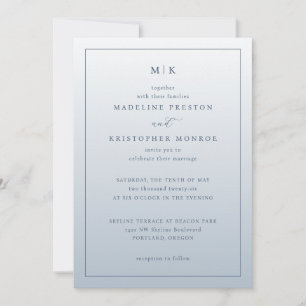 Convite de Casamento Minimalista Azul Elegante
